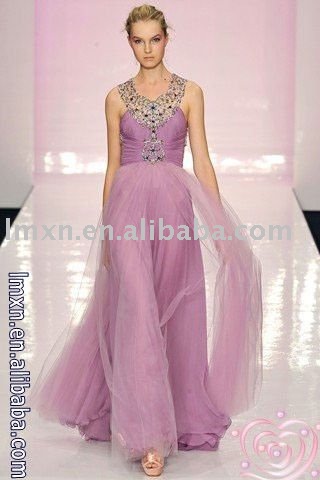 2011 vneck light purple chiffon long evening gown