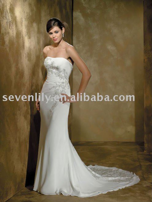 2011 New Arrival Strapless Backless Long Train Nice Embroidery Wedding 