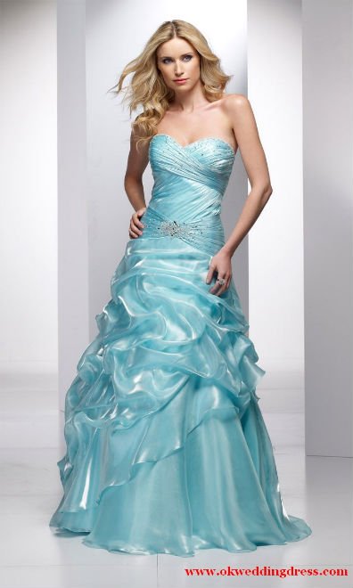 Strapless light blue organza Ball gown backless 2011 prom dress