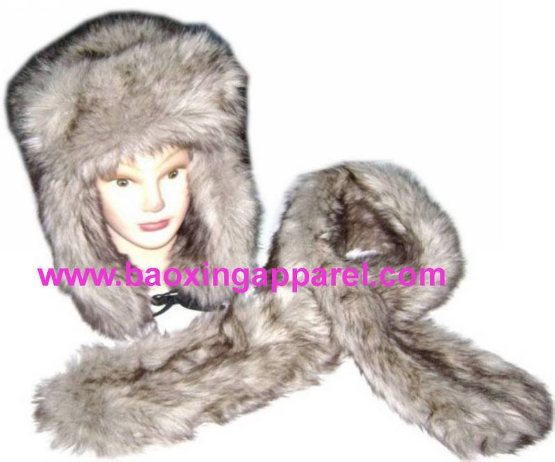 faux fur scarf. Russian faux fur hat and