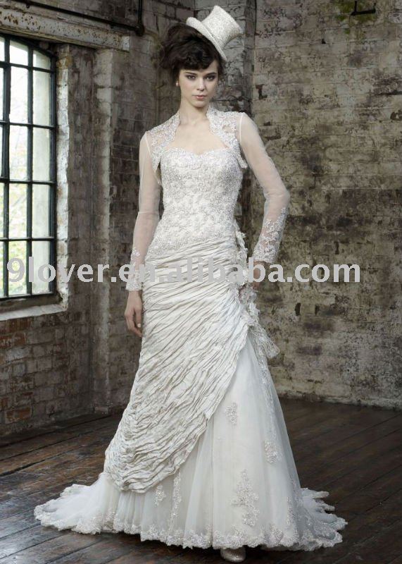 Sequins and pearls lace gown wedding dress