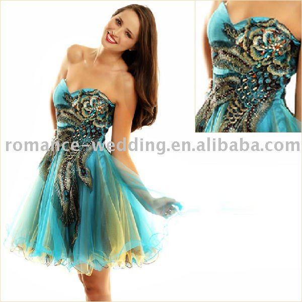 Ro0284 Sparkly Sweetheart Peacock Short Dress Evening