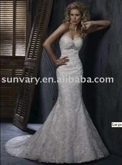 Free Shipping White Strapless Lace Wedding Dresses Bridal Wedding gowns 
