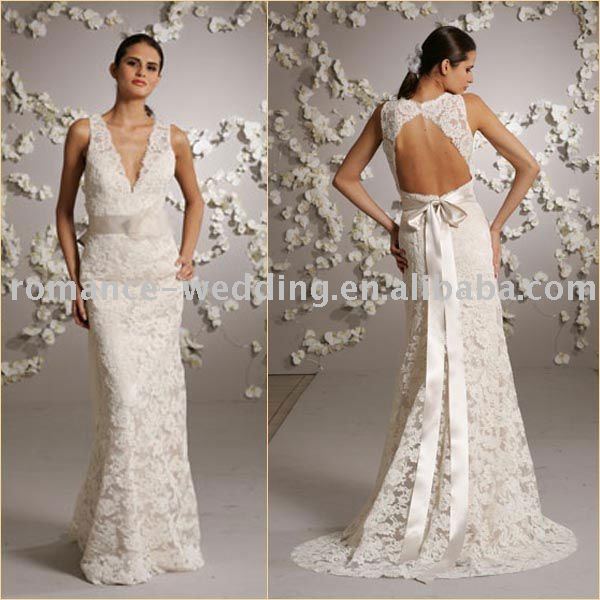 Lo0111 Vneck Butterfly Hollow Back Lace Wedding Dress