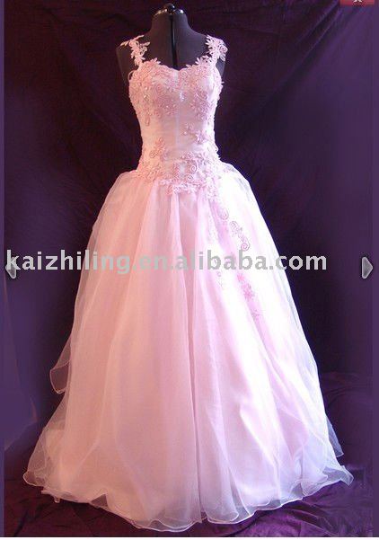 Real pink lace applique short sleeve wedding dress wedding gownprom gown