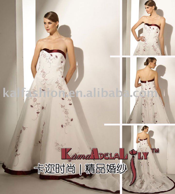  wedding gowns 2011 style match ribbon wedding dress wine red embriodery 
