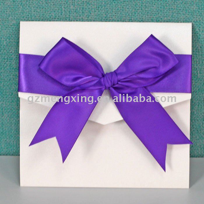 Ivory Pocketfold Wedding Invitation Embellish With A Royal Purple Bow 