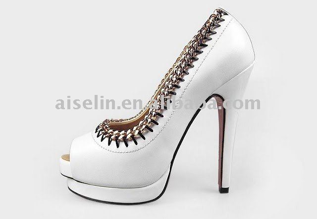 white wedding shoe high heel peep toe