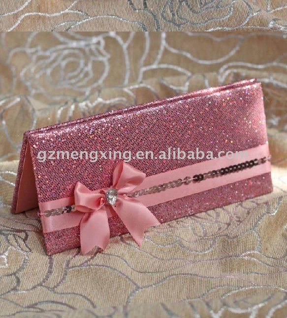See larger image Pink Glittering Fabric Handbag Wedding Invitation 