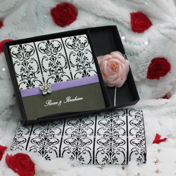 Black and White Classical Flocking Wedding Ceremony card with luxury box 