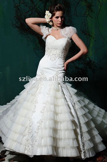 elegant organza tier wedding dress with small bolero SHS1312