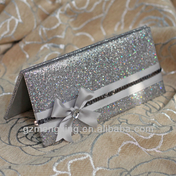 Handmade Unique Silver Luxury wedding invitation cards with handbag T067