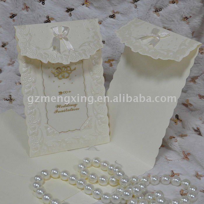 Hot sale Attractive Embossed wedding Ceremony card with bow decoration
