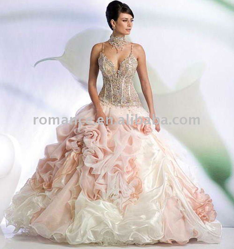 Beautiful Princess Organza Material Diamond Beaded Bridal Wedding Dress