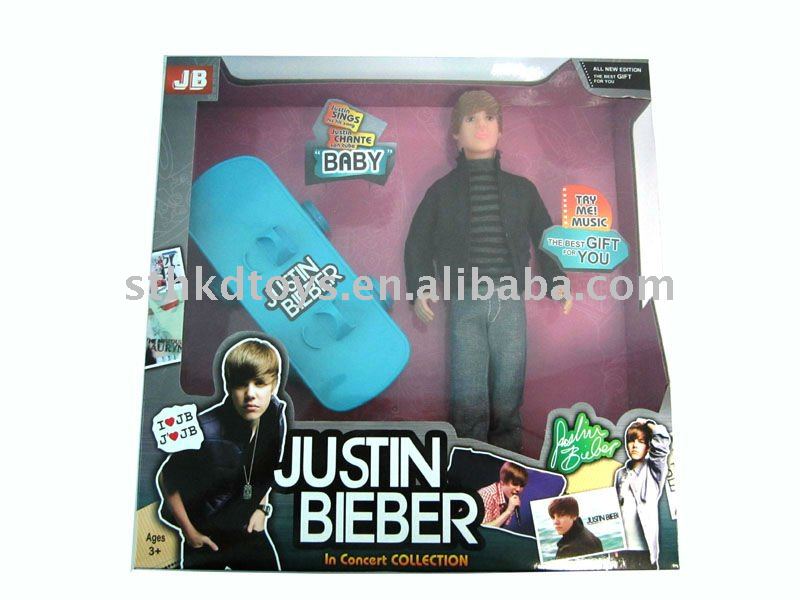cartoon justin bieber doll with skateboard boy toy