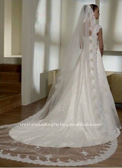 Lace long bridal veil wedding veil CWFav1374