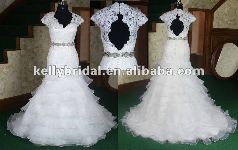 beautiful lace and organzeflouncing backhollow designer Open back wedding