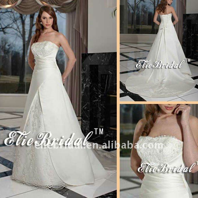 High Quality bridal wedding gown long train embroidery lace top wedding 