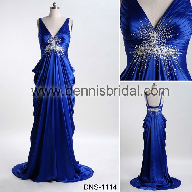 Con cuello en V dennis vestido de noche azul zafiro DNS-1114