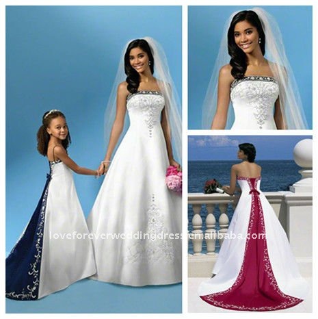Best Selling Embroidery Royal Blue and White Wedding Dresses