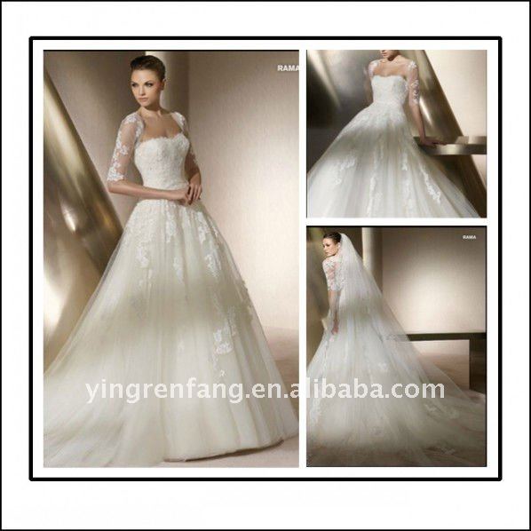 Beautiful Cheap Fashion Fairy Long Sleeve Lace Wedding Dresses Satin 