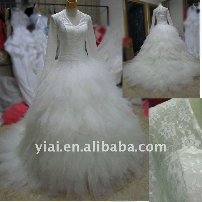 JJ2722 Beaded Ball Gown Long Sleeves Tulle Skirt Bridal wedding Gown