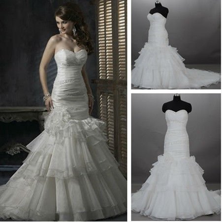 AM925 Sweetheart Court Train Organza Mermaid 2012 Designer Wedding Dress