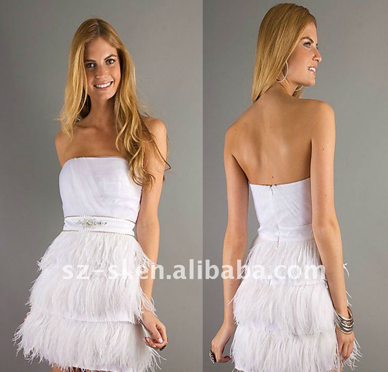 SLx0414 white formal feather cocktail dress