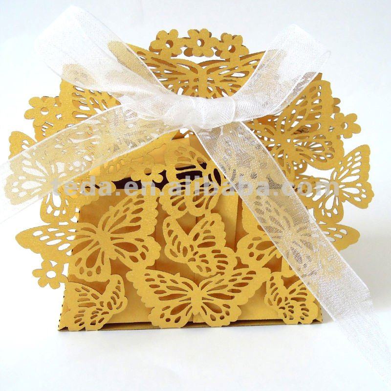 2012 New Arrival Laser cut gold butterflies wedding favor box for gift