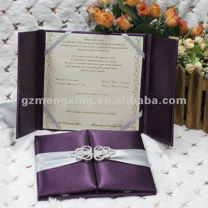 Custom Design Royal Silk Invitation Cards With Shinning Rhinestone 