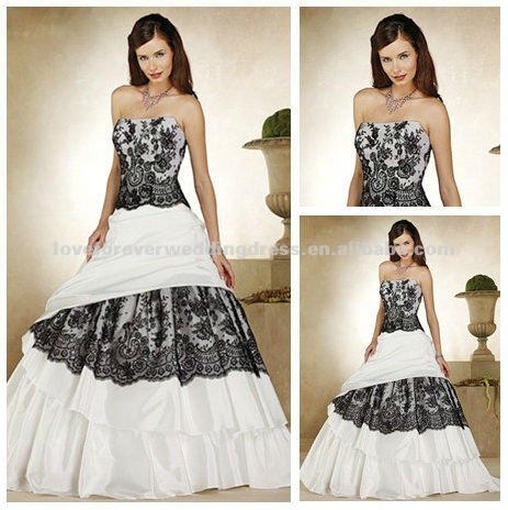 Hot Sale Ball Gown White and Black Lace Wedding Dress