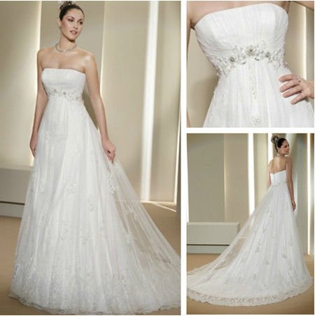 WD5725 Aline Strapless Silver Lace Wedding Gown