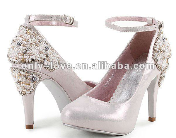 BS064 fashion 2012 light pink pearl back high heel bridal wedding shoes
