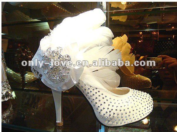 BS080 new style 2012 high heel bridal rhinestones feather wedding shoes 