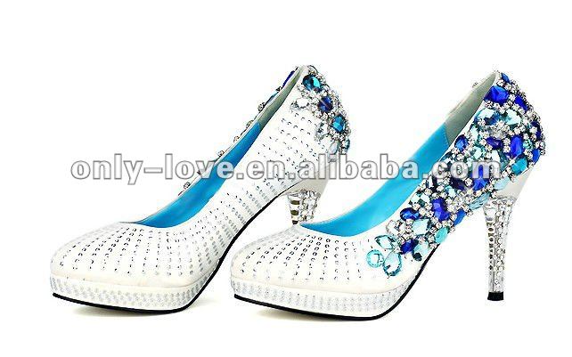 BS112 blue rhinestones bridal wedding shoes crystal evening shoes