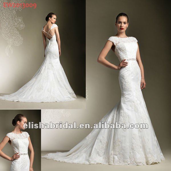Mermaid High Neck Sexy Open Criss Cross Back Lace Bridal Gown