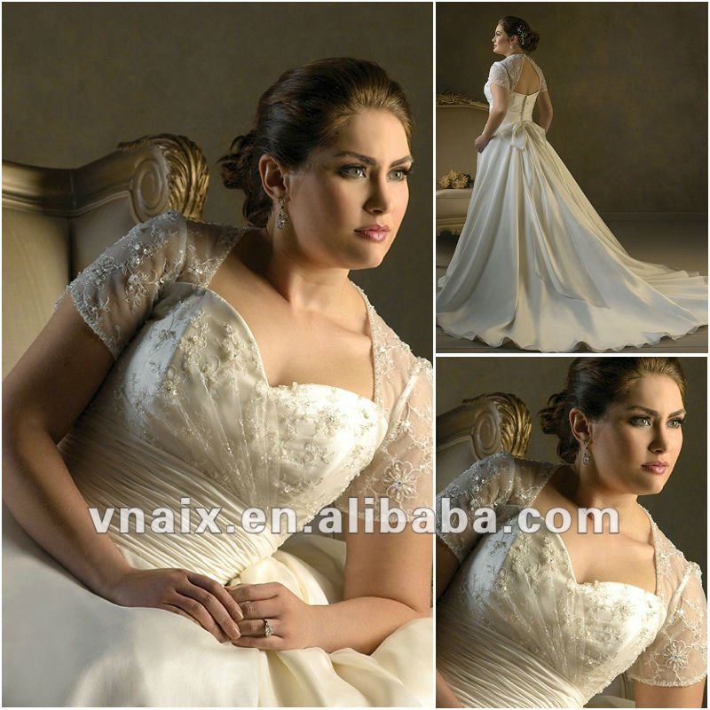 PW0036 Vnaix Lace Top Short Sleeves Classic Plus Size Wedding Dress