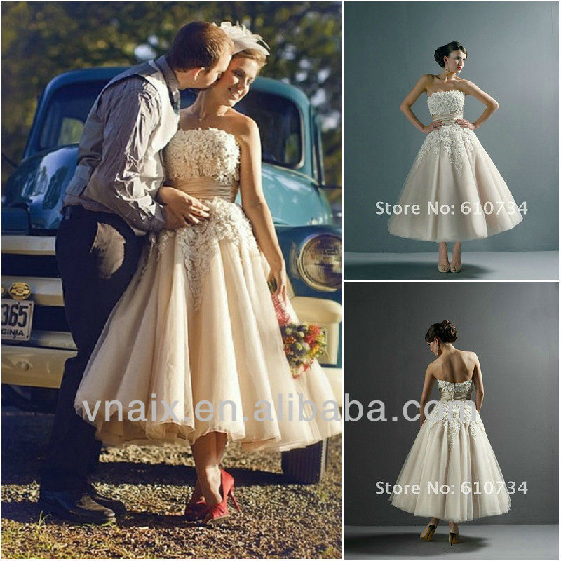 SW0005 2012 Beaded Venice Lace Top Organza Skirt Ankle Length Wedding Dress