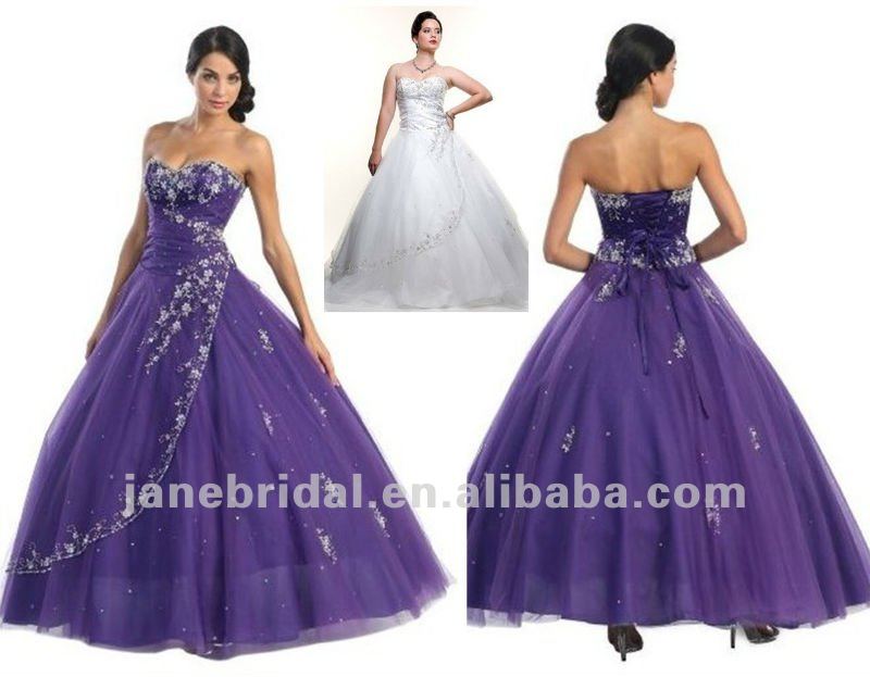 organza Ball gown purple and white wedding dresses