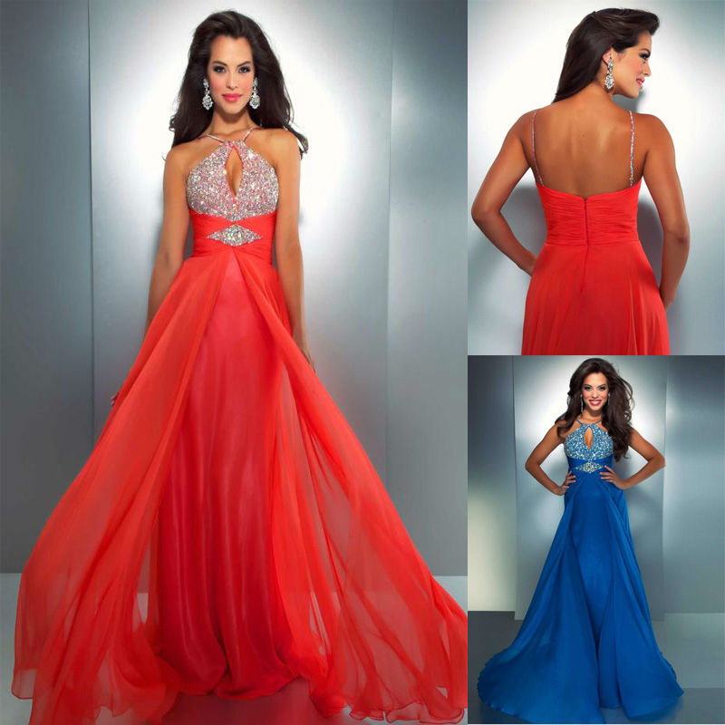 New Style Long A-line Halter Beaded Sequins Indian Prom Dresses