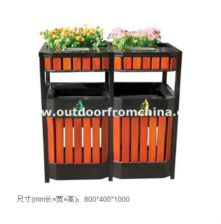  > Steel frame solid wood double outdoor planters and litter bin
