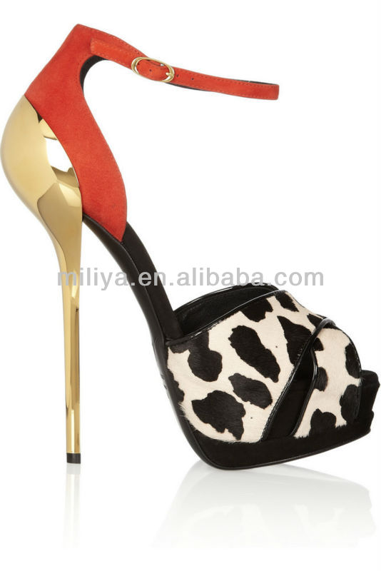 Famous latest shoes women gold heel strap high heel shoes