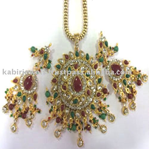 Indian Jewelry, India Jewelry, Gold Plated Pendant Set, Thewa