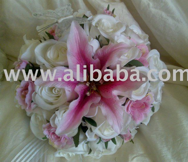 Pink white rose pink oriental lily Bridal Posy