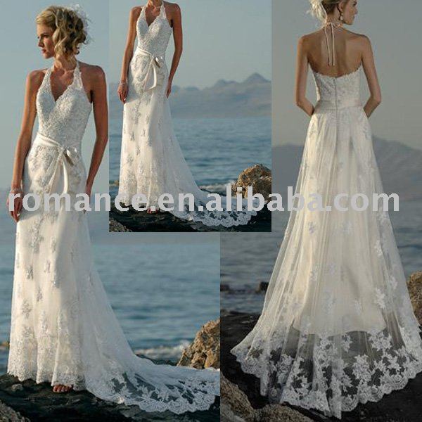 BWD067 Flowing Aline Polyester Beach Wedding Dress