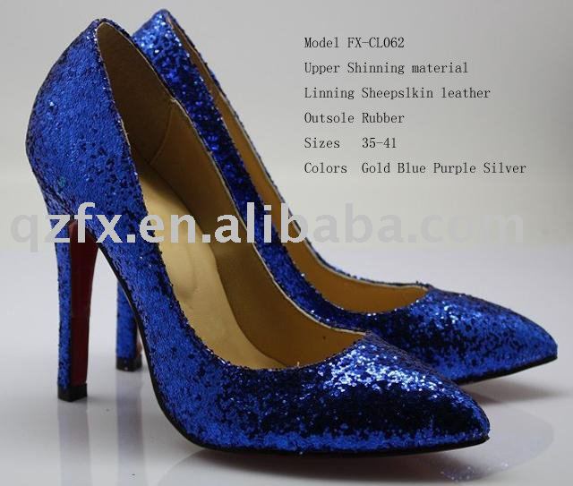 Blue Bridal shoes ladies glitter high heel shoes party shoes