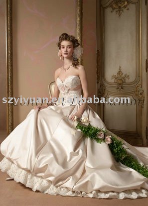 2011 champagne sweetheart lace silk crinkle wedding dress
