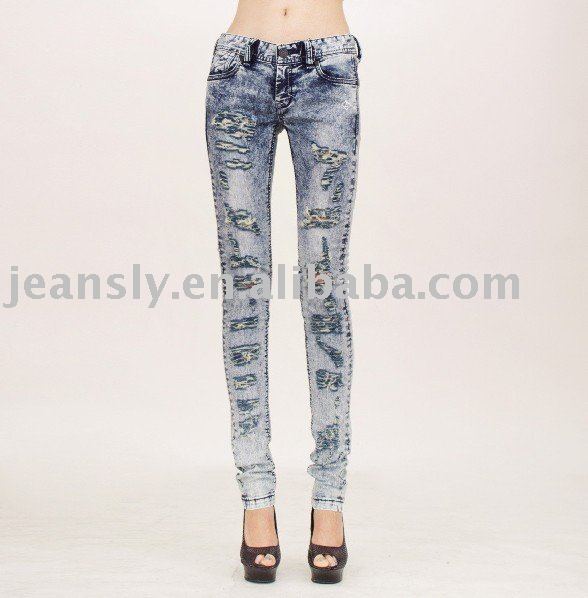 ripped jeans women. snow wash women ripped pencil