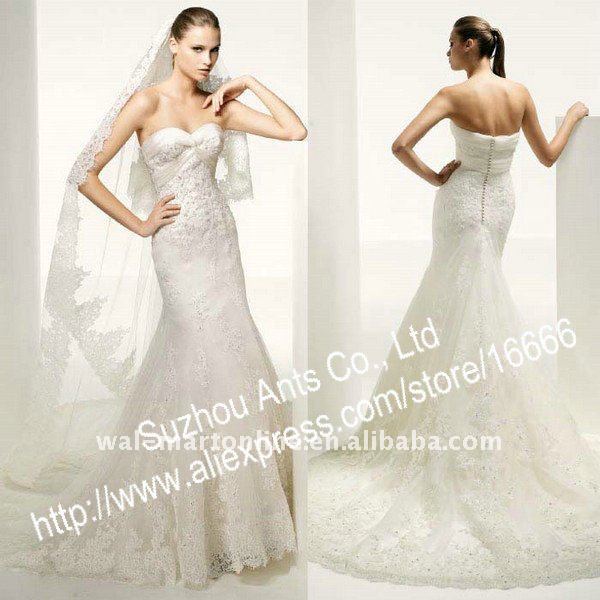Sweetheart Sheath Ivory Organza Applique Lace Arabic Wedding Dress