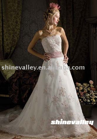 High Quanlity Pink Lace Satin with Sash Aline Gorgeous Wedding DressSH095
